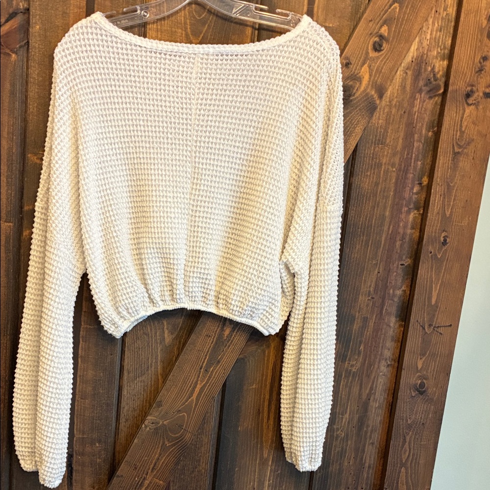 White Textured Knit Sweater - Picture 3 of 5